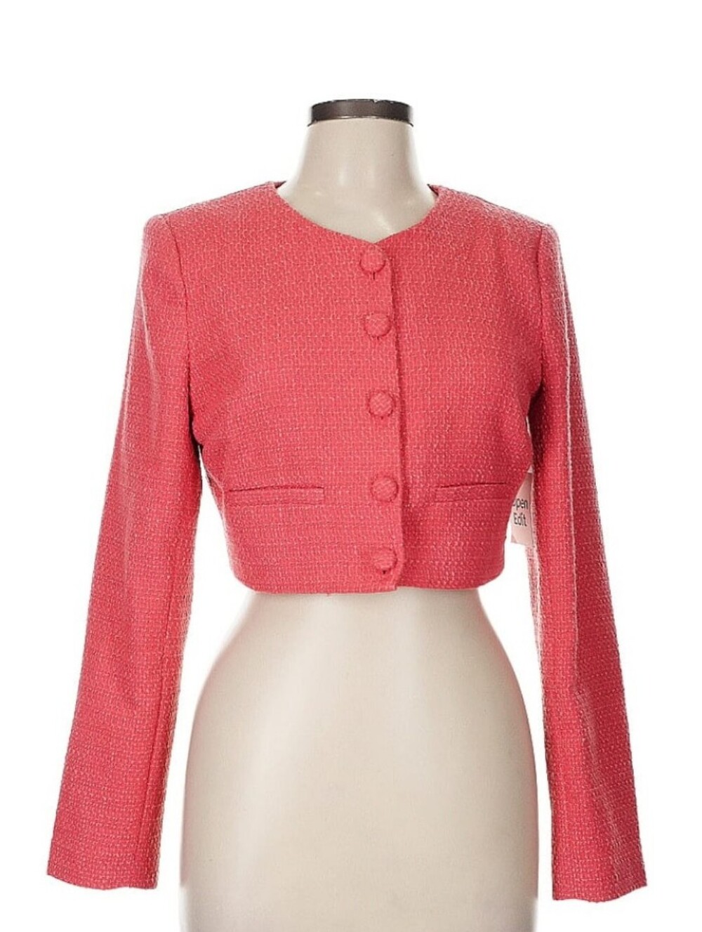 Cropped Coral-Pink Tweed Blazer
